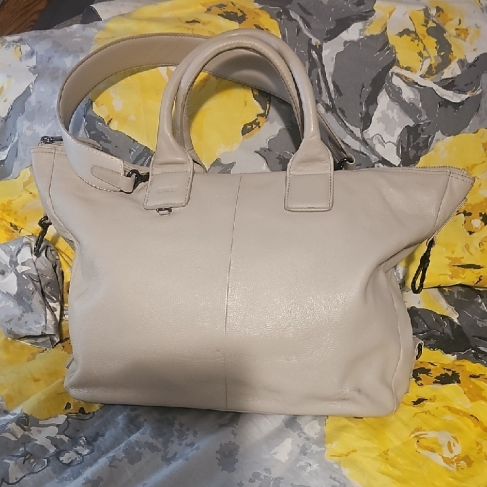 Bree Designer Elegant Taupe Large Leather Zip Tote Bag, Dual Handles, Thick Stra